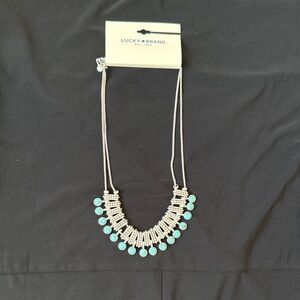 NWT Lucky Brand Silver-Tone Necklace with Turquoise Discs and Bar Detail